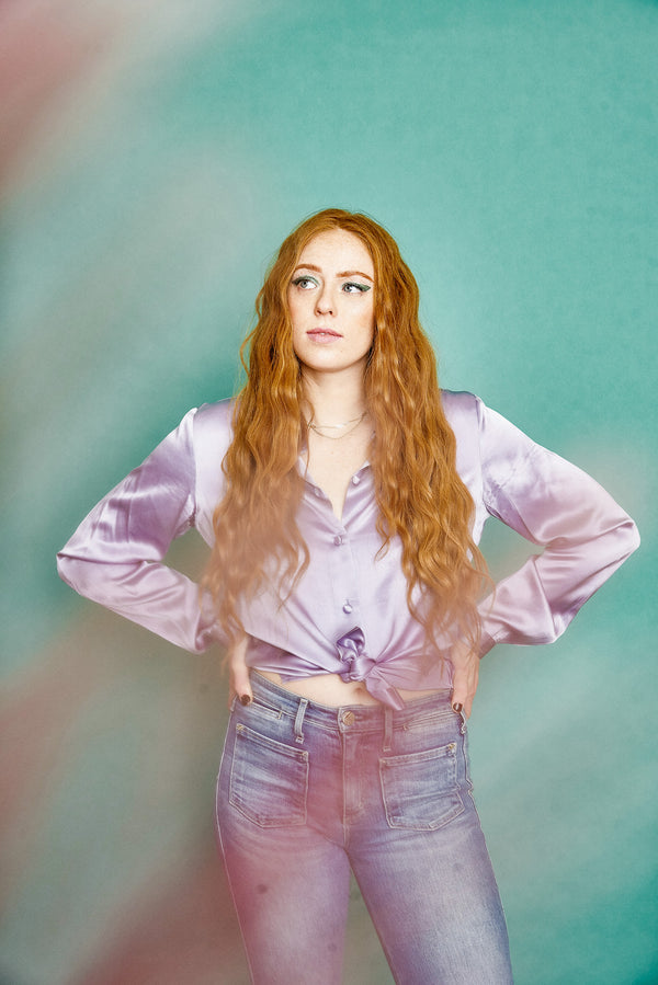 Lavender Silk Button Up
