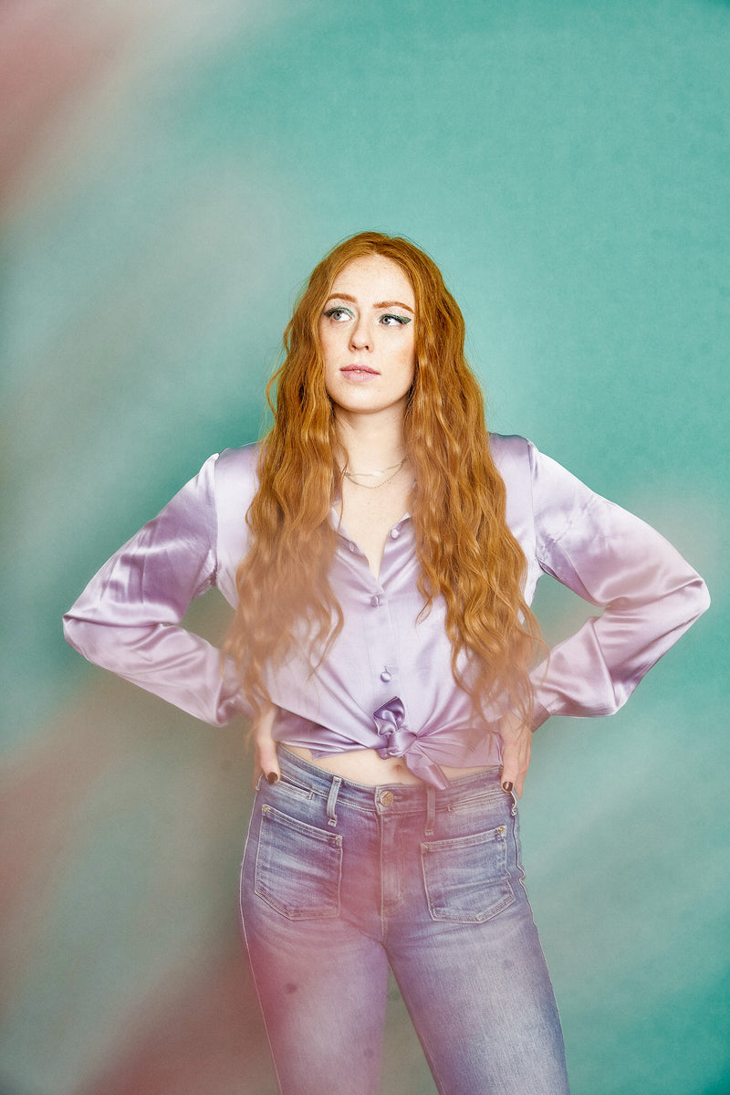 Lavender Silk Button Up